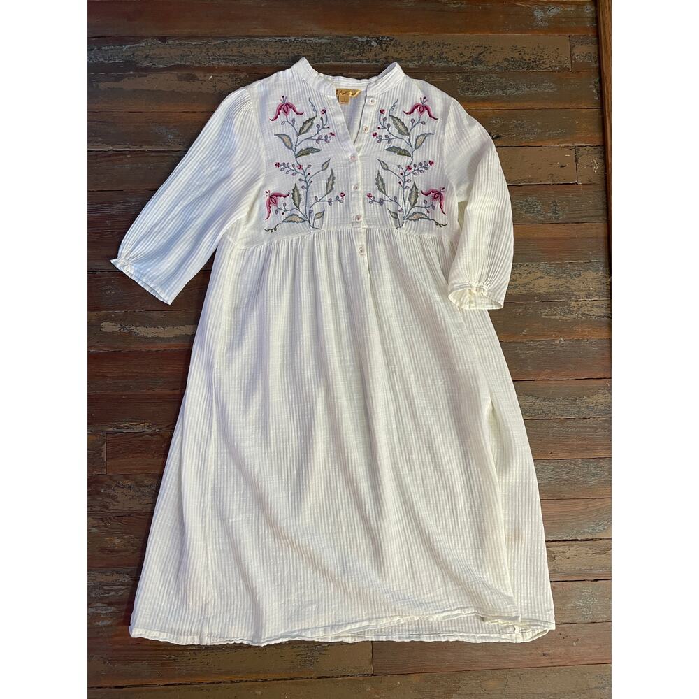 April Cornell Ivory Embroidered Cotton Prairie Midi Dress Small